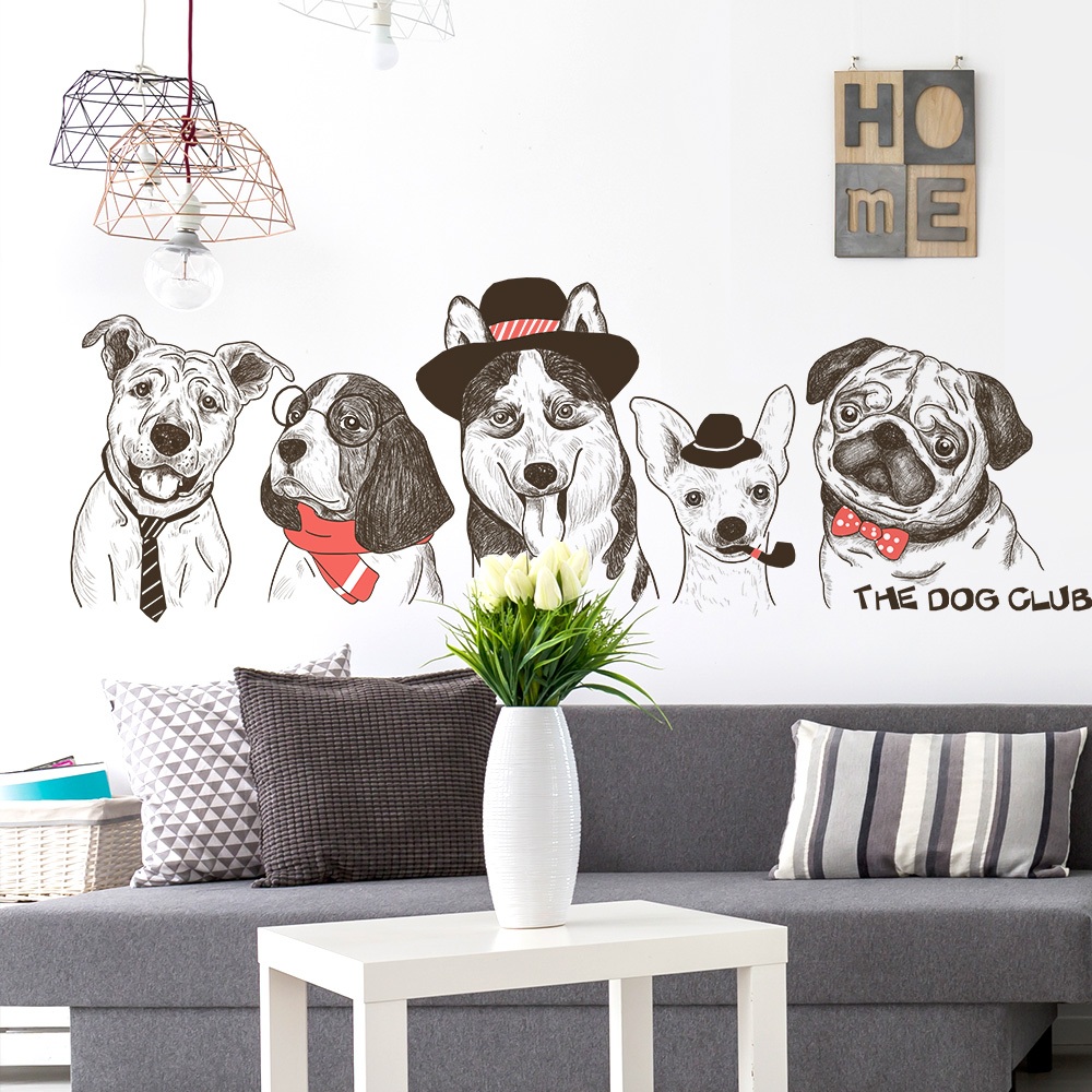 Decal Dán Tường Những Chú Chó The Dog Club Có Keo Sẵn 125x51cm – Trang Trí Nhà Cửa