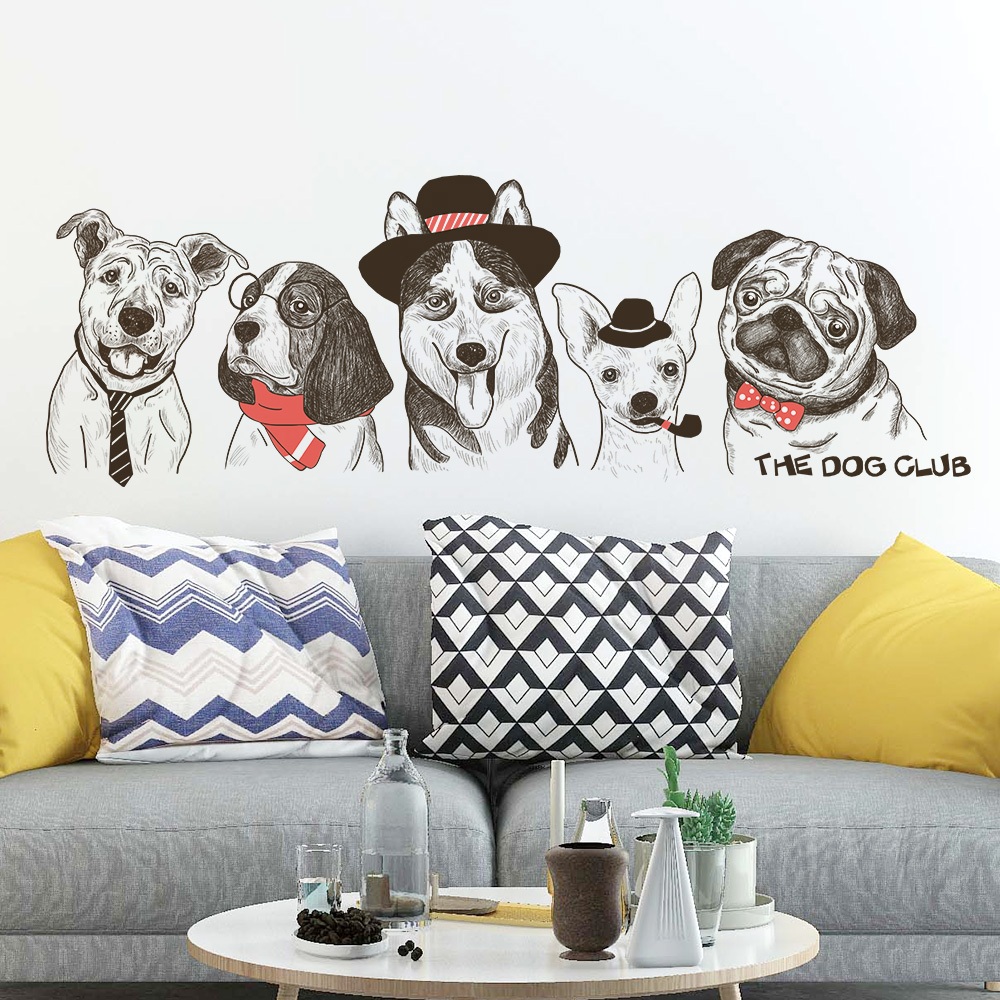 Decal Dán Tường Những Chú Chó The Dog Club Có Keo Sẵn 125x51cm – Trang Trí Nhà Cửa