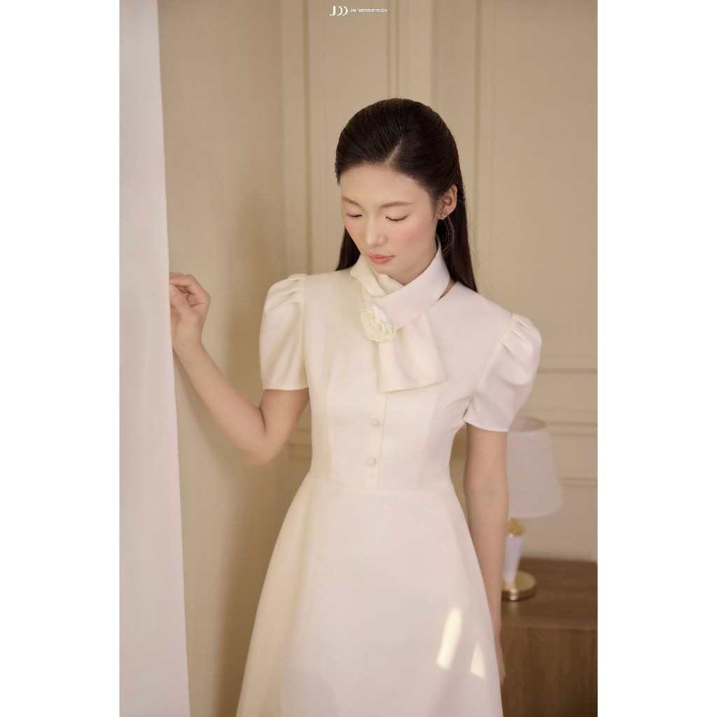 Đầm Thu Đông Cổ Nơ Dáng Đổ 1F05.2601. Đầm Midi Dáng A Thanh Lịch Phong Cách Quý Cô. Đầm Tiệc Dàng Dài Sang Trọng By JM