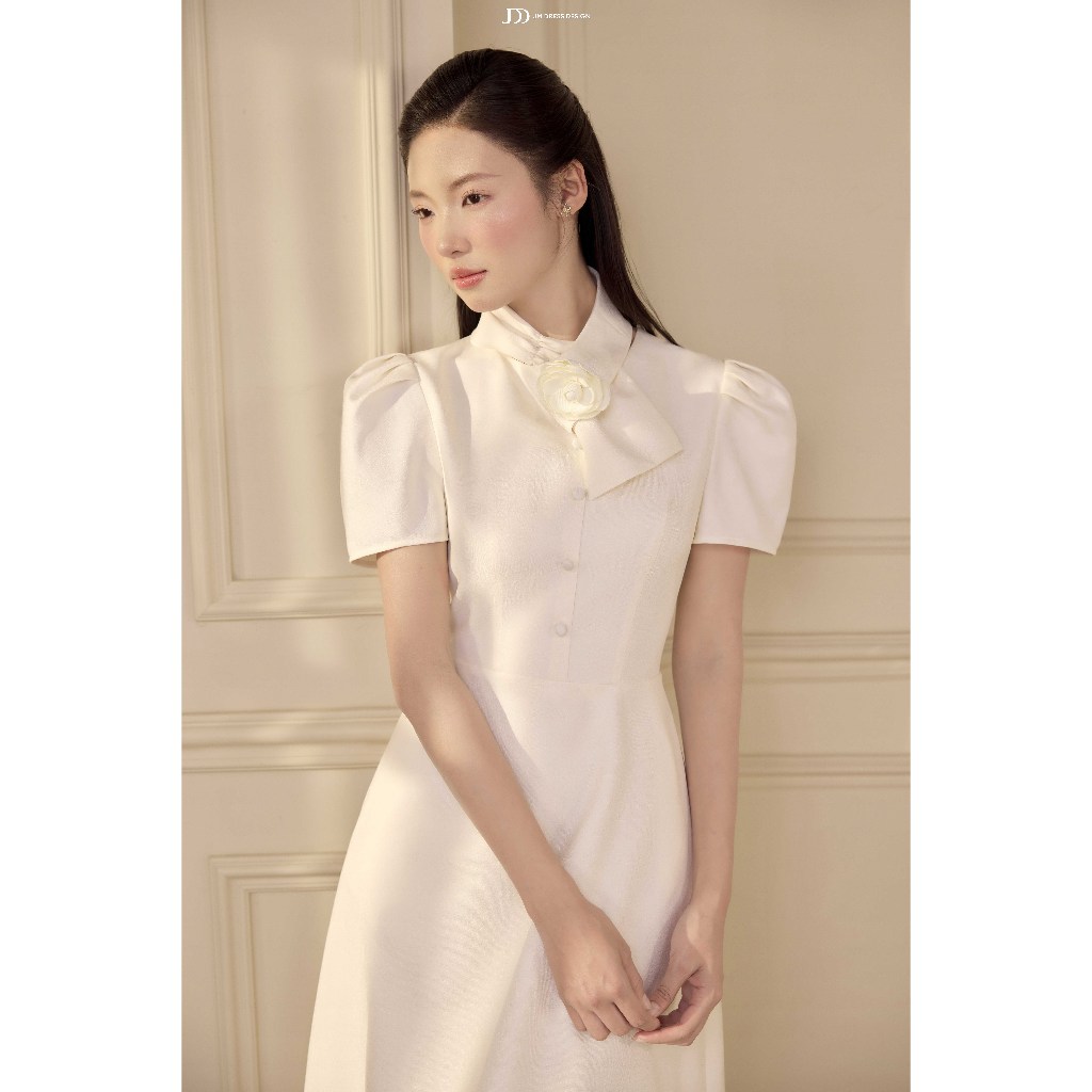 Đầm Thu Đông Cổ Nơ Dáng Đổ 1F05.2601. Đầm Midi Dáng A Thanh Lịch Phong Cách Quý Cô. Đầm Tiệc Dàng Dài Sang Trọng By JM