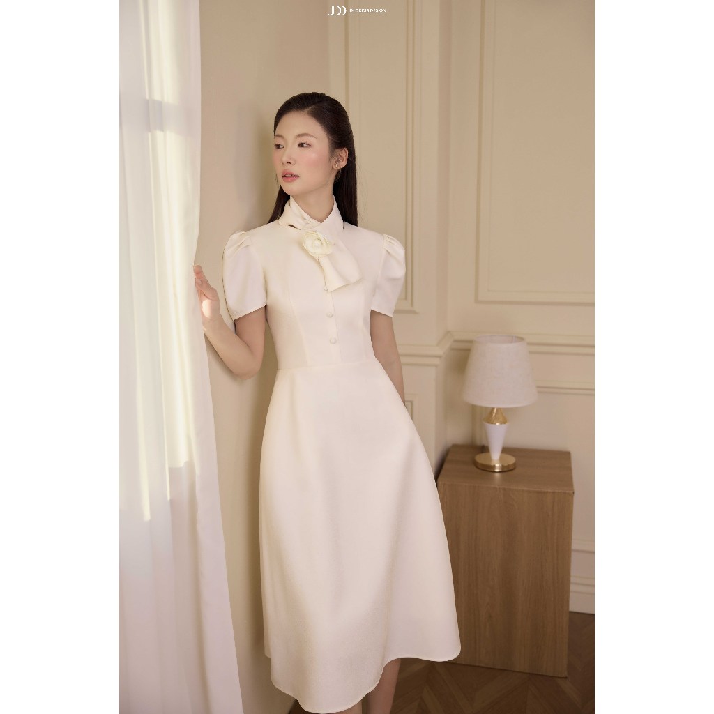 Đầm Thu Đông Cổ Nơ Dáng Đổ 1F05.2601. Đầm Midi Dáng A Thanh Lịch Phong Cách Quý Cô. Đầm Tiệc Dàng Dài Sang Trọng By JM