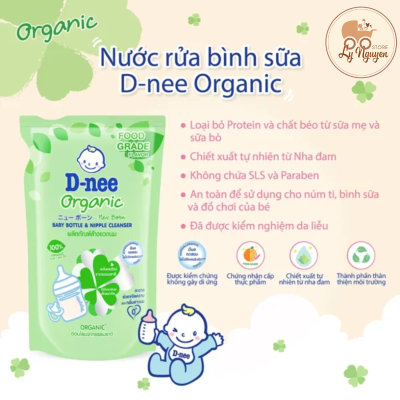 [Ly Nguyễn Store] Nước rửa bình sữa D-nee Organic chai và túi