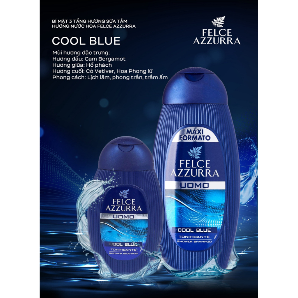 Sữa Tắm toàn thân nam hương nước hoa Felce Azzurra cổ điển 250ml - NK Ý