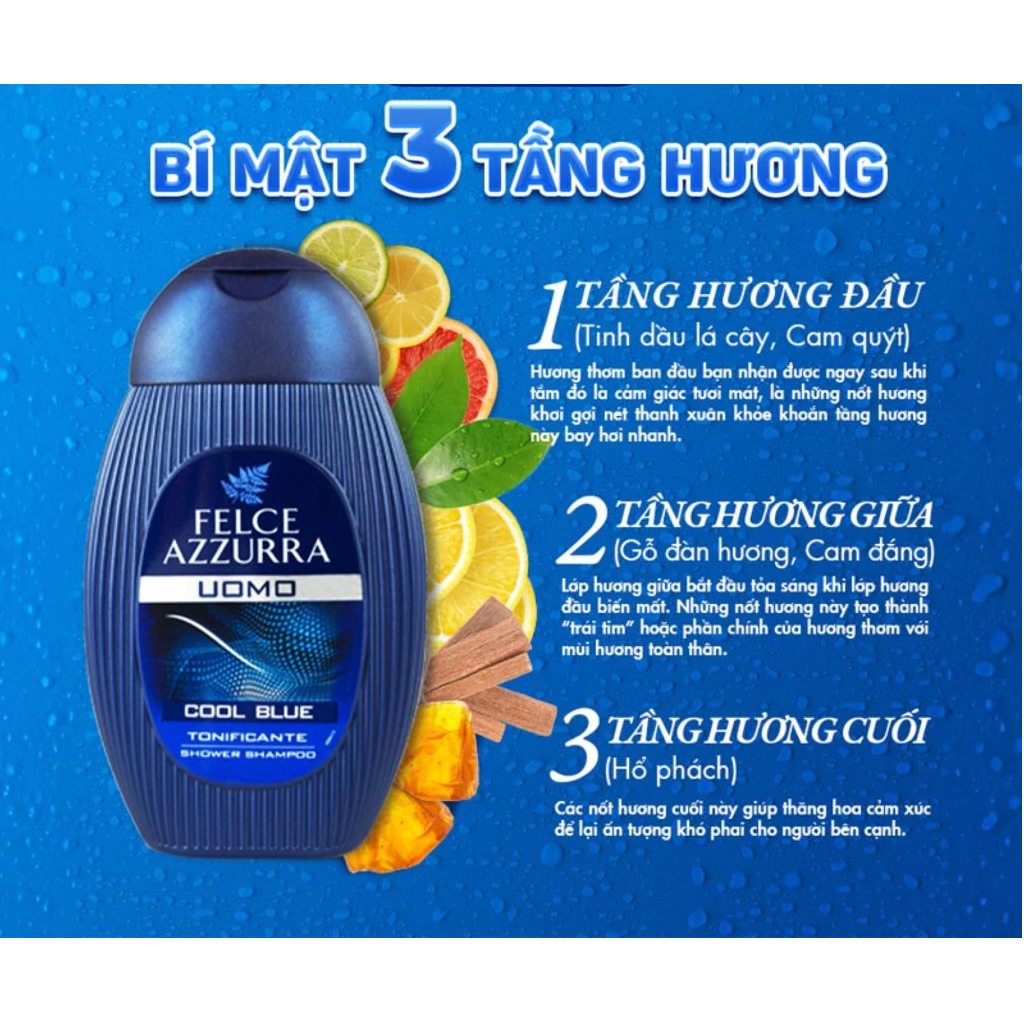 Sữa Tắm toàn thân nam hương nước hoa Felce Azzurra cổ điển 250ml - NK Ý
