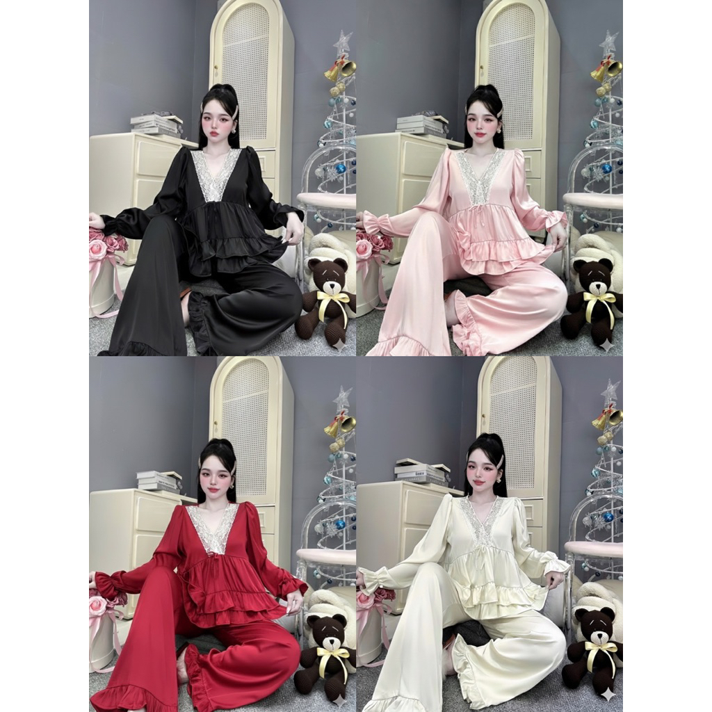 40-65k Bộ ngủ pijama tay TIỂU THƯ TRƠN mặc nhà cho nữ lụa mịn sang women