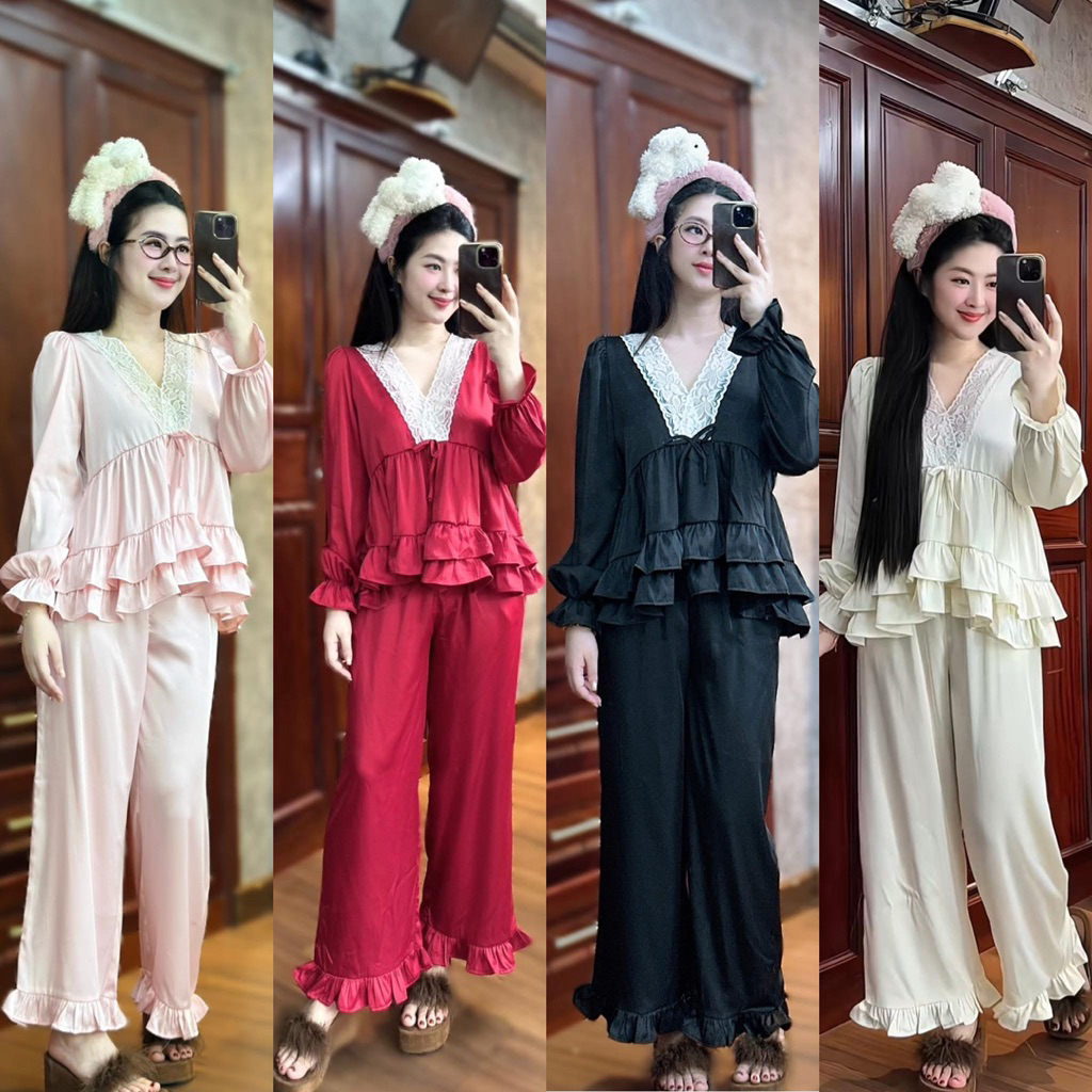 40-65k Bộ ngủ pijama tay TIỂU THƯ TRƠN mặc nhà cho nữ lụa mịn sang women