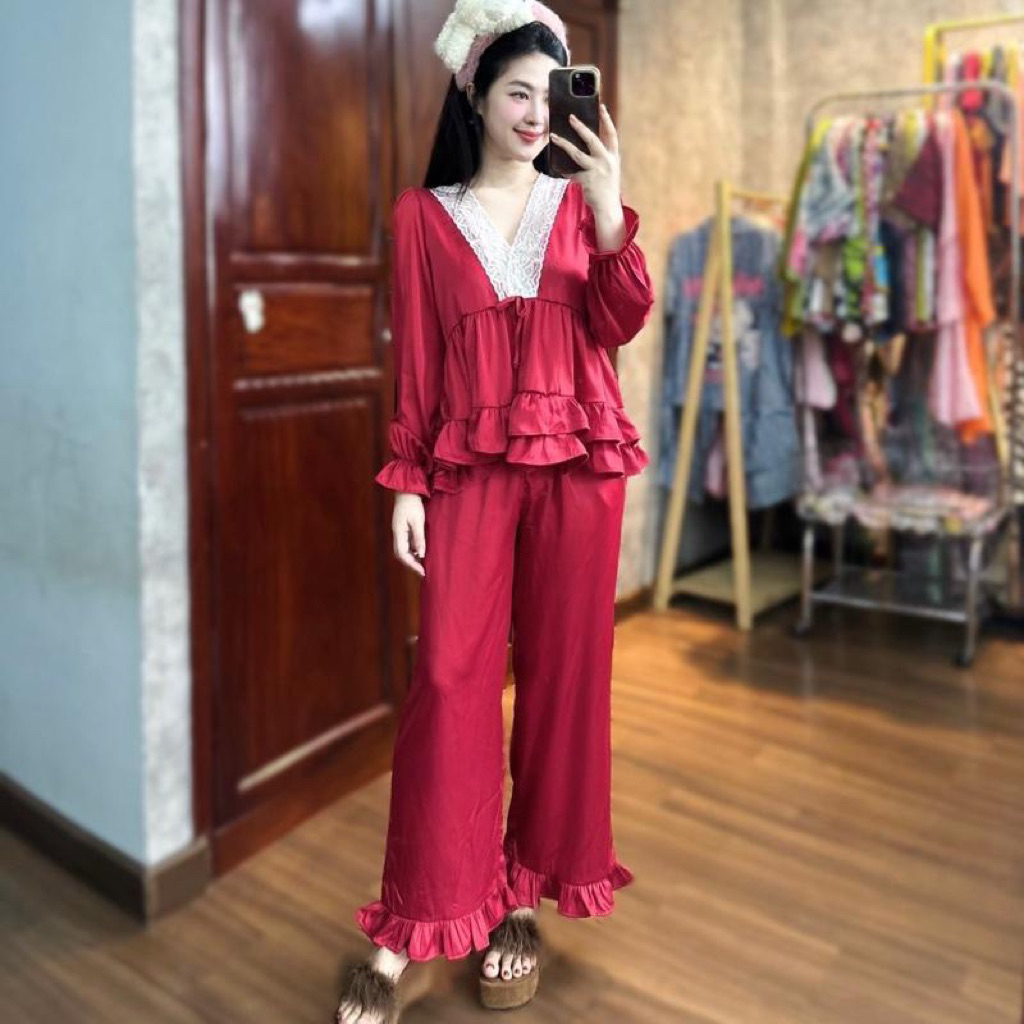 40-65k Bộ ngủ pijama tay TIỂU THƯ TRƠN mặc nhà cho nữ lụa mịn sang women