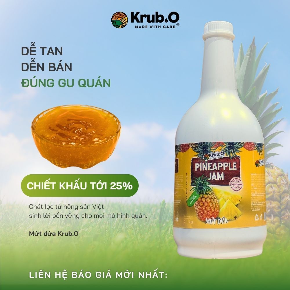 Mứt Dứa Krub.O Can 2,1kg - Có Xác Dứa Thật, Thơm Ngon, Tiện Lợi, Nguyên Liệu Pha Chế Trà Trái Cây Chuyên Dụng