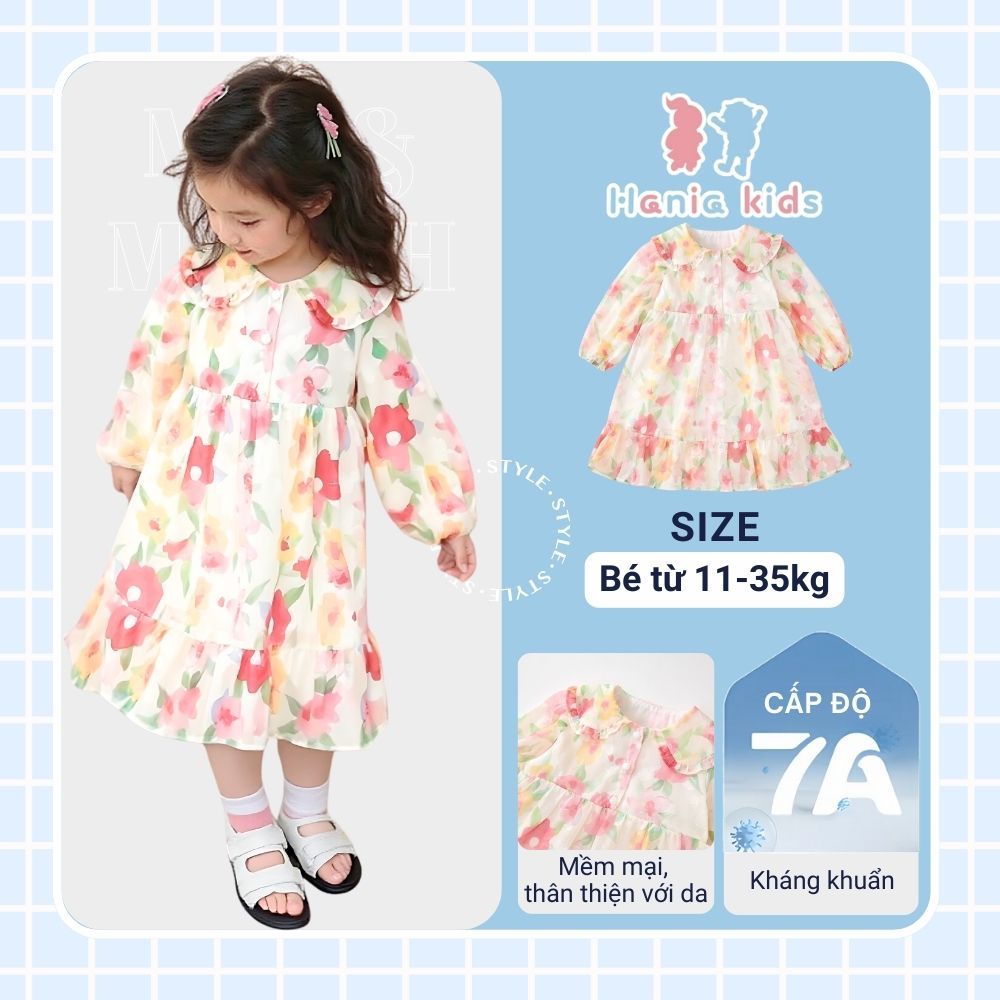 Váy Cho Bé Gái, Váy Công Chúa Hoa Babydoll Tay Dài Bồng Bềnh Size 90-140 Chất Lượng Cao Cho Trẻ Em