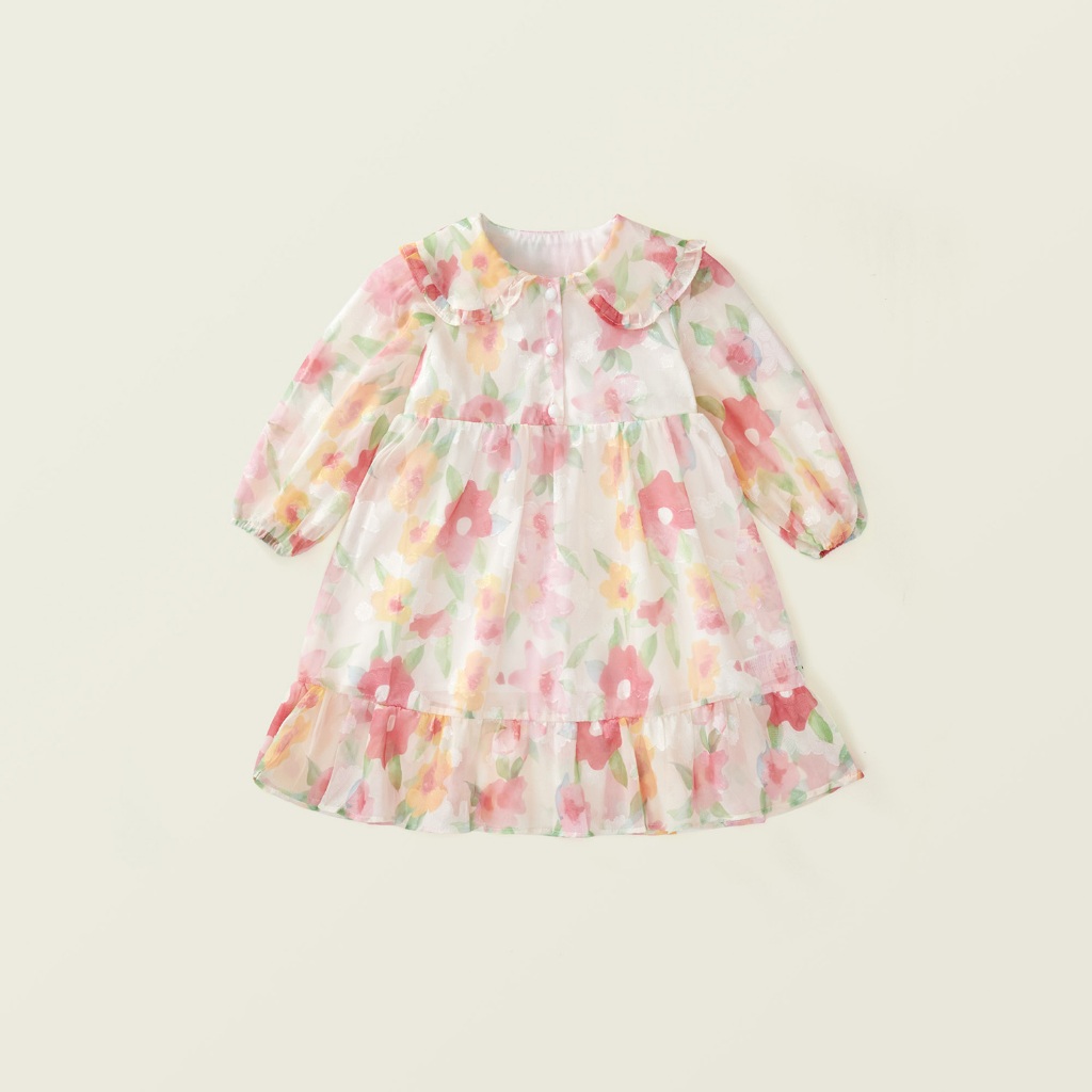Váy Cho Bé Gái, Váy Công Chúa Hoa Babydoll Tay Dài Bồng Bềnh Size 90-140 Chất Lượng Cao Cho Trẻ Em