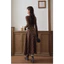 Chân váy dài caro nâu dáng bất đối xứng phối khoá cài vintage thanh lịch | KHAO Boutique