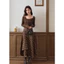 Chân váy dài caro nâu dáng bất đối xứng phối khoá cài vintage thanh lịch | KHAO Boutique
