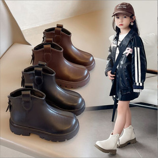 Sz 26-37 Mới Bốt Da Trơn Không Lót Lông Mix Cổ Chữ V Cho Bé Gái K072