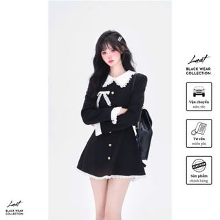 Đầm đen thiết kế cổ phối viền ren trắng tay dài LUST Váy Ullzzang tiểu thư dự tiệc sang chảnh Y312