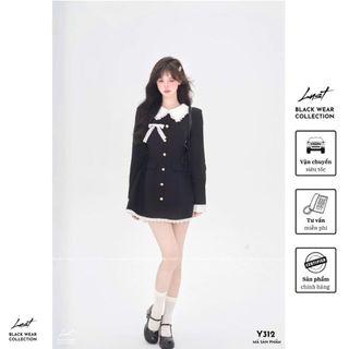 Đầm đen thiết kế cổ phối viền ren trắng tay dài LUST Váy Ullzzang tiểu thư dự tiệc sang chảnh Y312