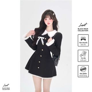 Đầm đen thiết kế cổ phối viền ren trắng tay dài LUST Váy Ullzzang tiểu thư dự tiệc sang chảnh Y312