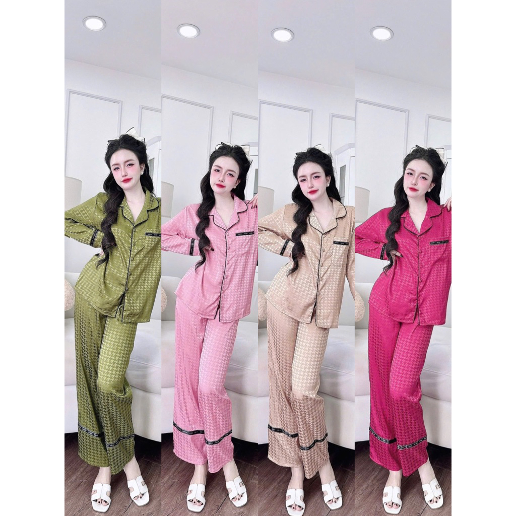 Bộ ngủ trơn viền Lucky pijama chất Gấm xước mềm mát