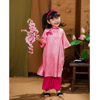 Áo dài cách tân bé gái mặc Tết đi chơi lễ hội, set áo dài cho bé gái size đại 43kg, Áo dài chất gấm lụa DA02 - BIATON