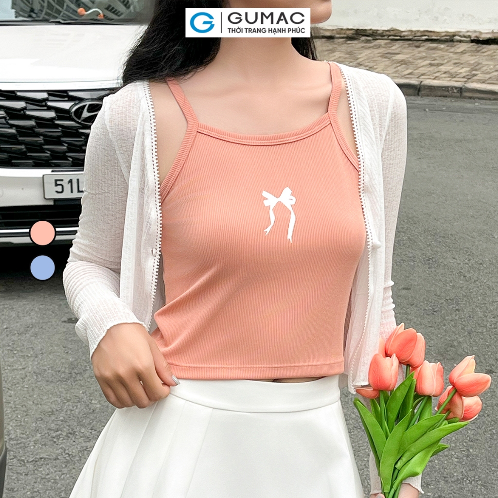 Áo Thun Nữ Tanktop GMORNING - GUMAC Form Slim Ôm 2 Dây In Hình Nơ Chất Thun Gân Mềm Co Giãn Cơ Bản YATE05077