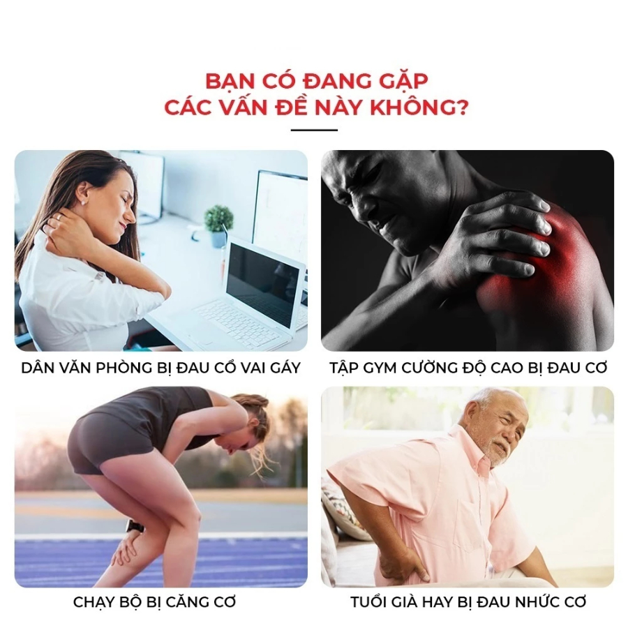 Máy massage Máy đấm lưng cầm tay Trị nhức mỏi vai gáy căng cứng cơ với 4 đầu và 6 chế độ