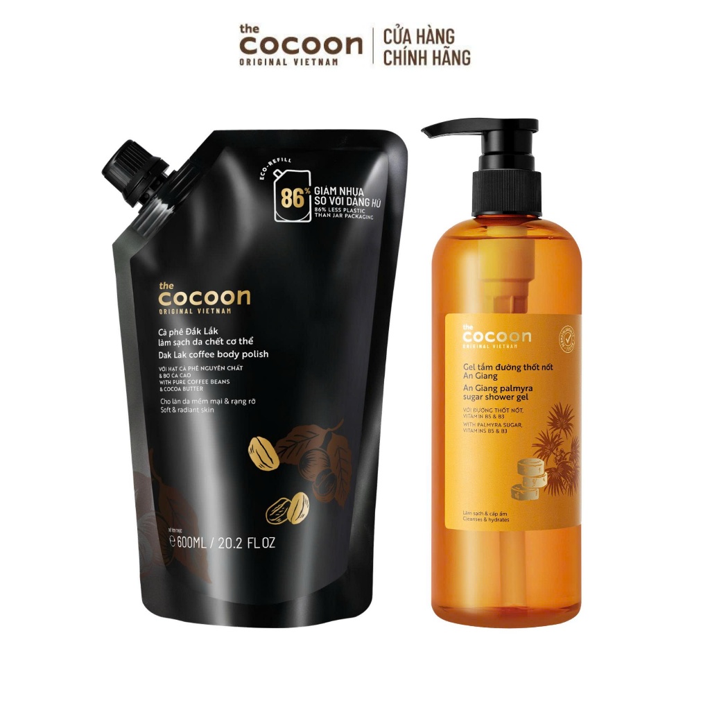 [MUA 2 GIẢM 46%] Combo Gel tắm đường thốt nốt An Giang 500ml & Túi refill tẩy da chết cơ thể 600ml