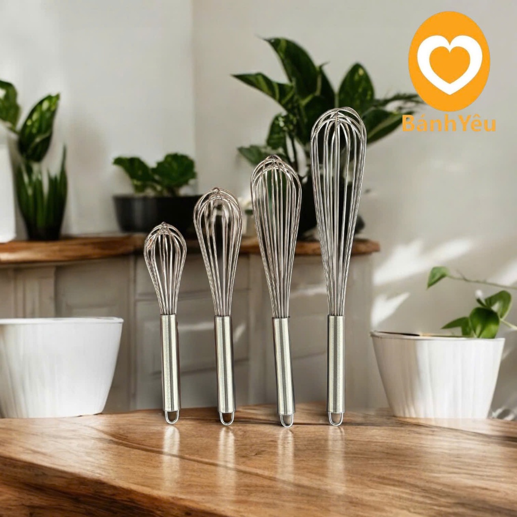Phới lồng đánh trứng inox cán trơn nhiều kích thước 25cm 30cm 35cm 40cm