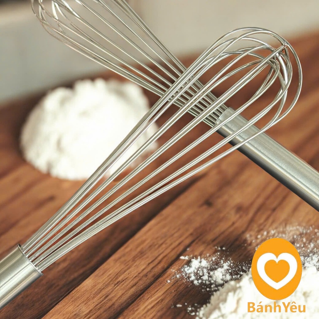 Phới lồng đánh trứng inox cán trơn nhiều kích thước 25cm 30cm 35cm 40cm