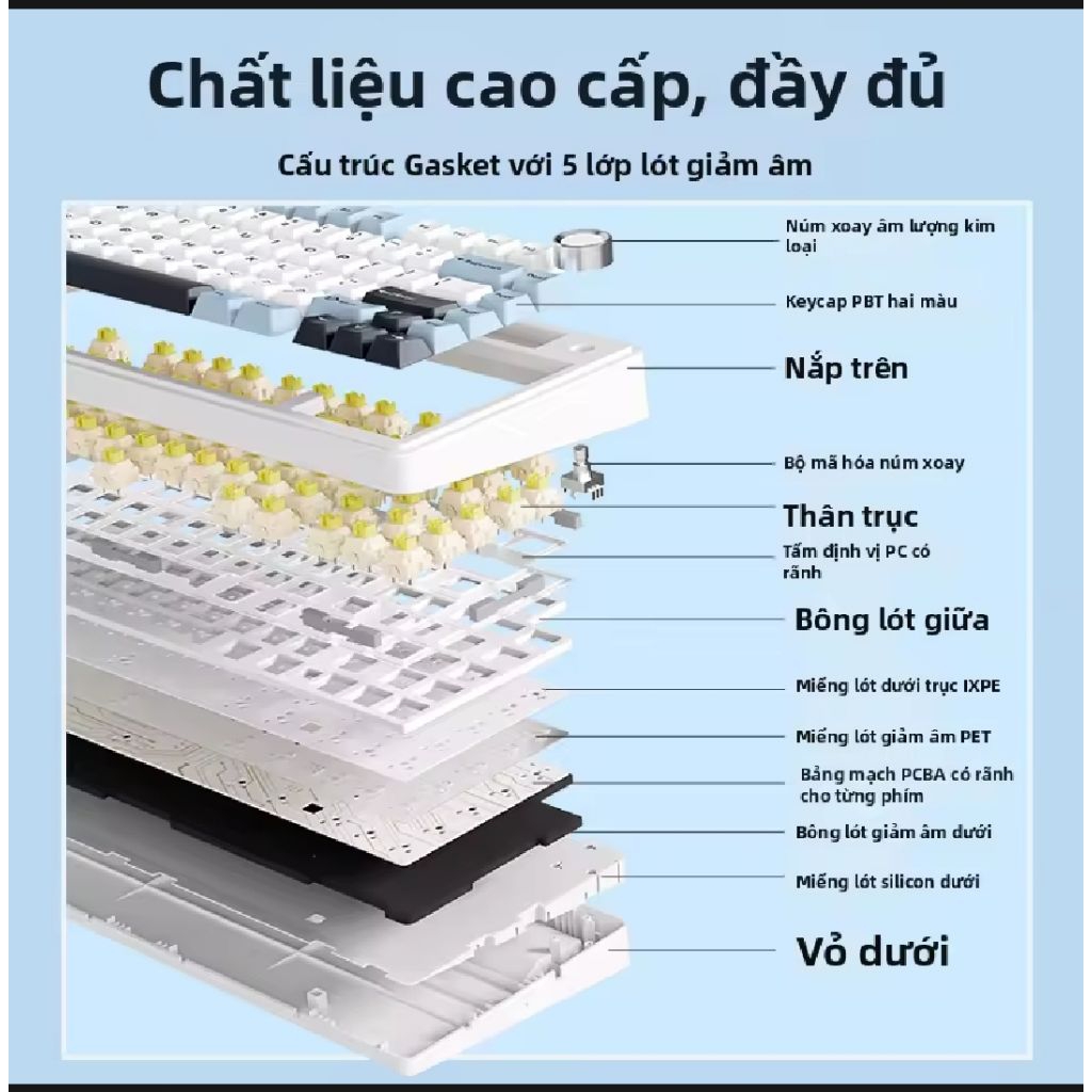 bàn phím cơ không dây AULA F75 3 mode kết nối-có núm xoay-hotswap | BigBuy360 - bigbuy360.vn