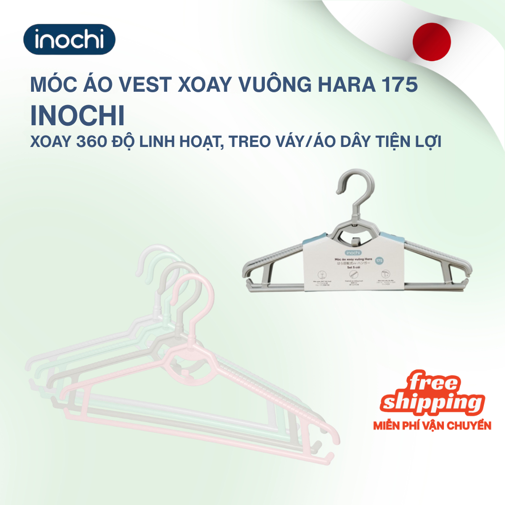 Móc áo treo quần áo vest xoay vuông Hara 175 Inochi nhựa cao cấp, xoay 360 độ tiện lợi