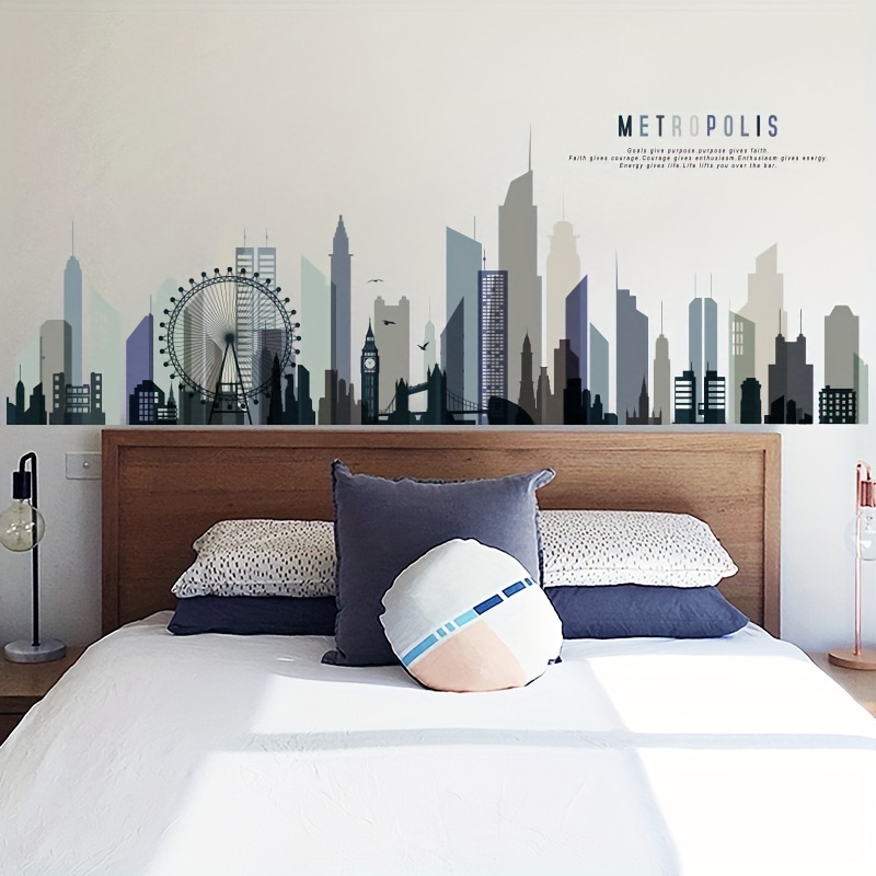 Decal Dán Tường Thành Phố Metropolis Hiện Đại Có Keo Sẵn 140x50.2cm - Trang Trí Không Gian