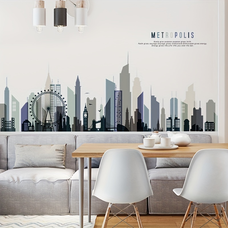 Decal Dán Tường Thành Phố Metropolis Hiện Đại Có Keo Sẵn 140x50.2cm - Trang Trí Không Gian