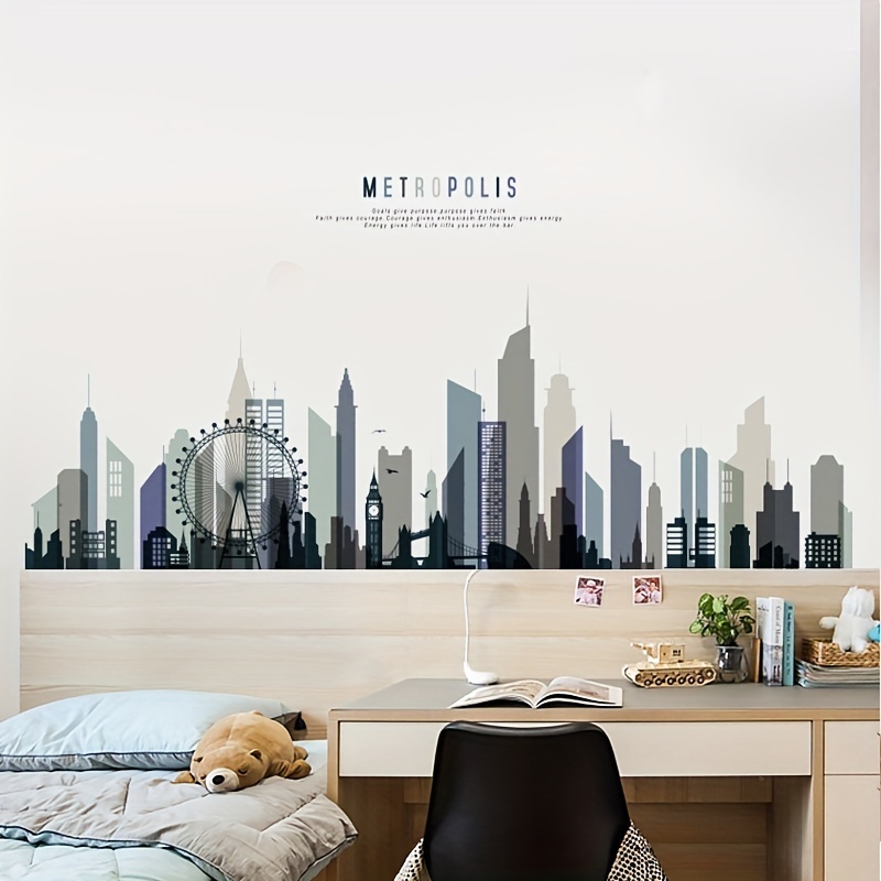 Decal Dán Tường Thành Phố Metropolis Hiện Đại Có Keo Sẵn 140x50.2cm - Trang Trí Không Gian