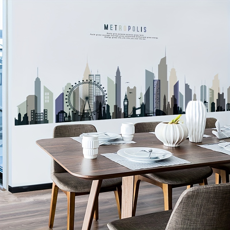 Decal Dán Tường Thành Phố Metropolis Hiện Đại Có Keo Sẵn 140x50.2cm - Trang Trí Không Gian
