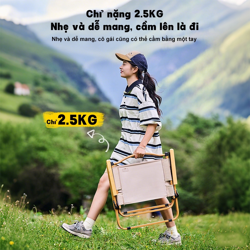 WTHB Outdoor Ghế gấp camping Màu vải đen thiết kế gọn du lịch, cafe, ban công, câu cá hàng nhập nguyên chiếc