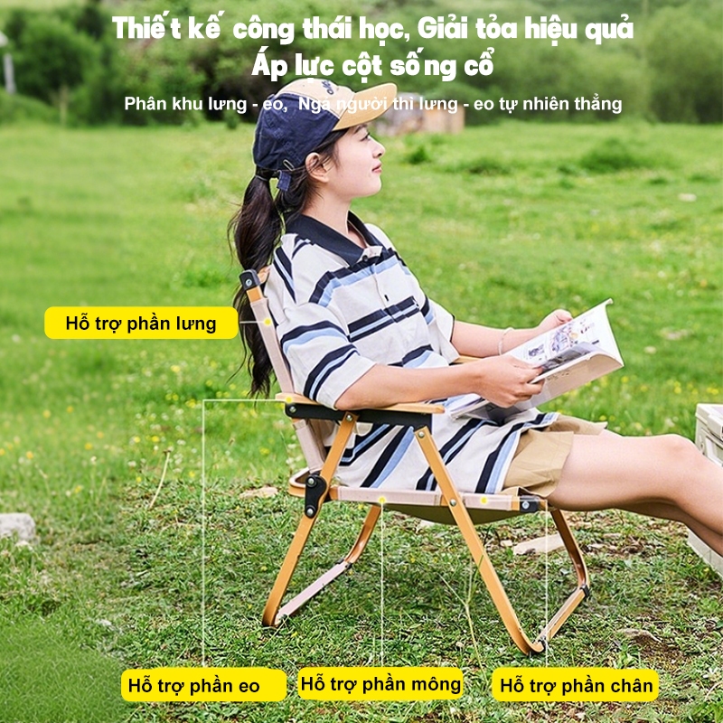 WTHB Outdoor Ghế gấp camping Màu vải đen thiết kế gọn du lịch, cafe, ban công, câu cá hàng nhập nguyên chiếc