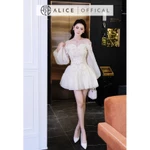 Váy Nữ Dự Tiệc Alice Chất Ren 3D Cao Cấp Đính Hoa Nổi Thủ Công, Đầm Ngắn Trễ Vai Phối Tơ Xốp Khóa Dọc V1443 — ảnh 2
