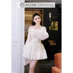 Váy Nữ Dự Tiệc Alice Chất Ren 3D Cao Cấp Đính Hoa Nổi Thủ Công, Đầm Ngắn Trễ Vai Phối Tơ Xốp Khóa Dọc V1443 — ảnh 4