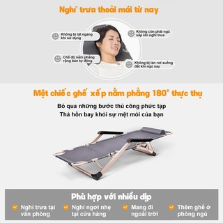 WTHB Outdoor Ghế xếp thư giãn Ghế lười gấp thành giường Gấp Gọn Kèm nệm gối cao cấp Nhôm chịu 400kg