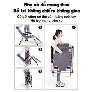 WTHB Outdoor Ghế xếp thư giãn Ghế lười gấp thành giường Gấp Gọn Kèm nệm gối cao cấp Nhôm chịu 400kg