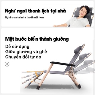 WTHB Outdoor Ghế xếp thư giãn Ghế lười gấp thành giường Gấp Gọn Kèm nệm gối cao cấp Nhôm chịu 400kg