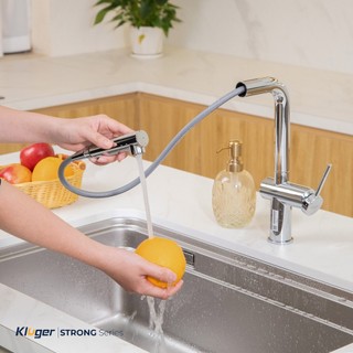 Vòi rửa bát dây rút Kluger KLF0034C nhập khẩu, chất liệu hợp kim đồng, khả năng xoay 360 độ