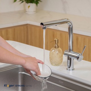 Vòi rửa bát dây rút Kluger KLF0034C nhập khẩu, chất liệu hợp kim đồng, khả năng xoay 360 độ