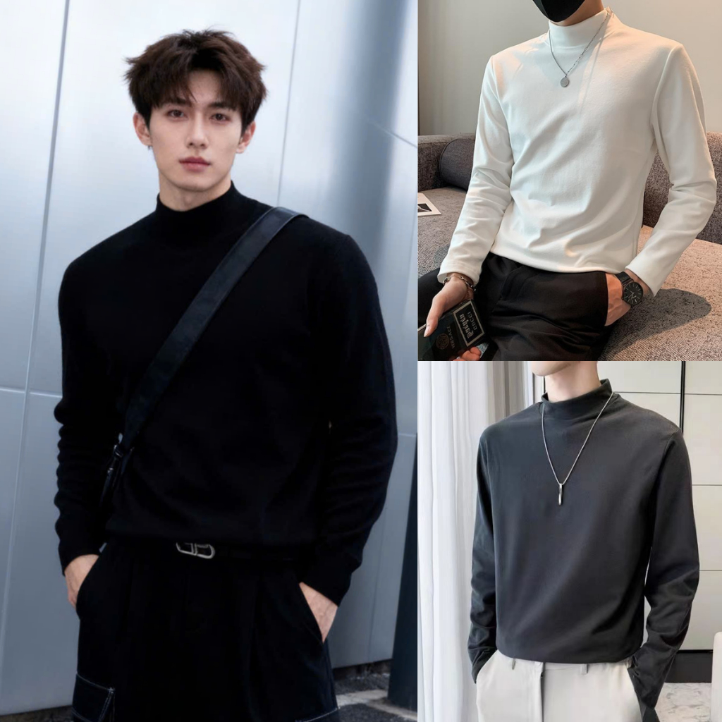 Áo Giữ Nhiệt Trắng Đen Nam Lót Nỉ Co Giãn 4 Chiều Áo Nỉ Unisex 2 Lớp Giữ Nhiệt Cổ Cao 3 Phân MIAA
