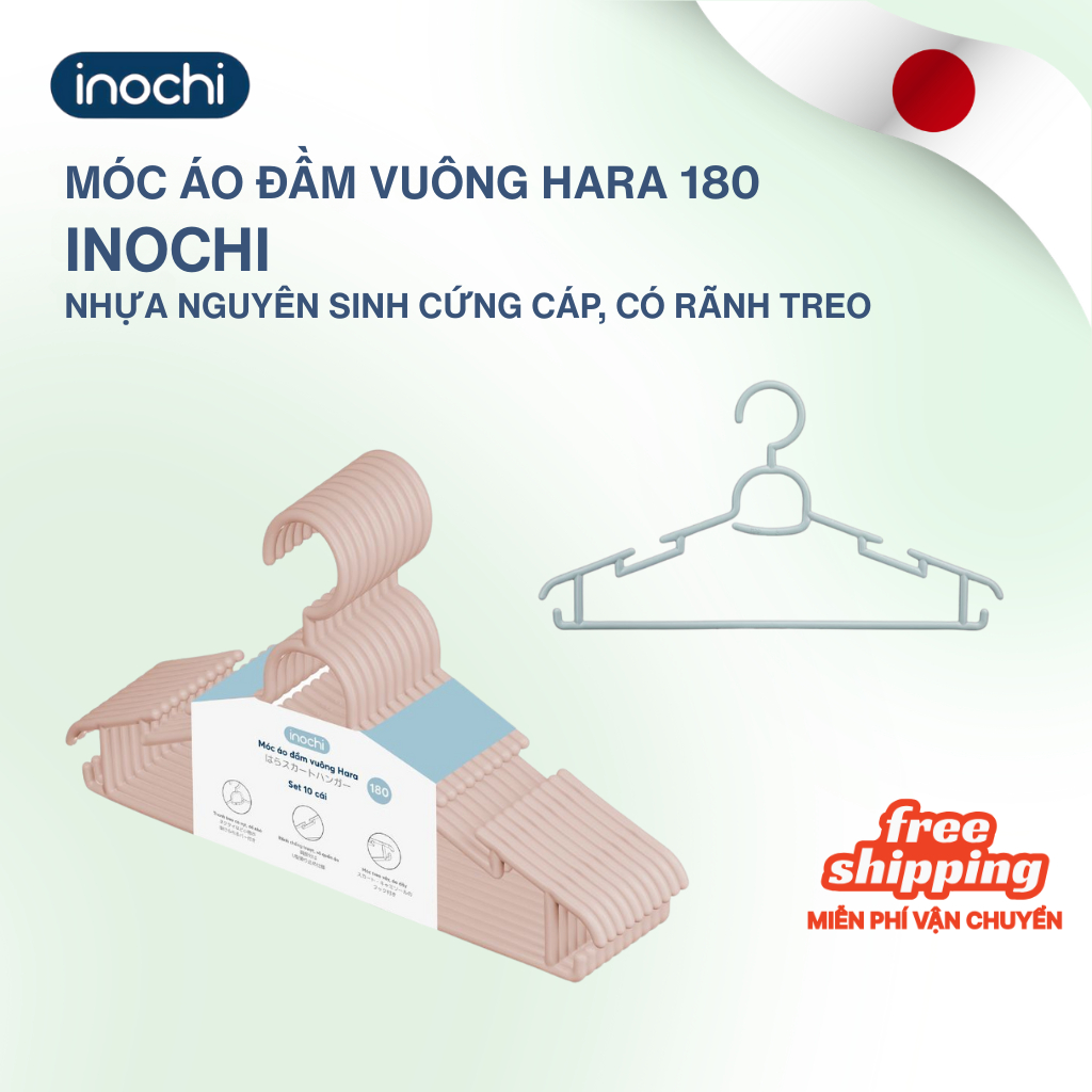 SET 10 Móc áo người lớn 180 Hara Inochi cao cấp, dày dặn, chịu lực tốt, tối ưu không gian