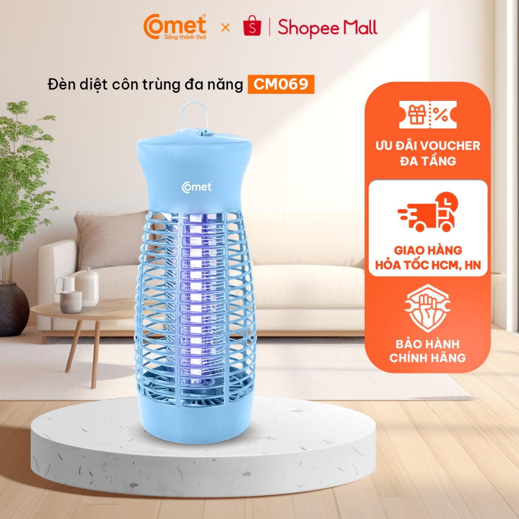 [HT HCM/HN] Đèn Bắt Muỗi COMET CM069 6W, Ánh Sáng Tím Thu Hút Muỗi & Côn Trùng, Lưới Điện, Hỗ Trợ Bắt Kiến Ba Khoang