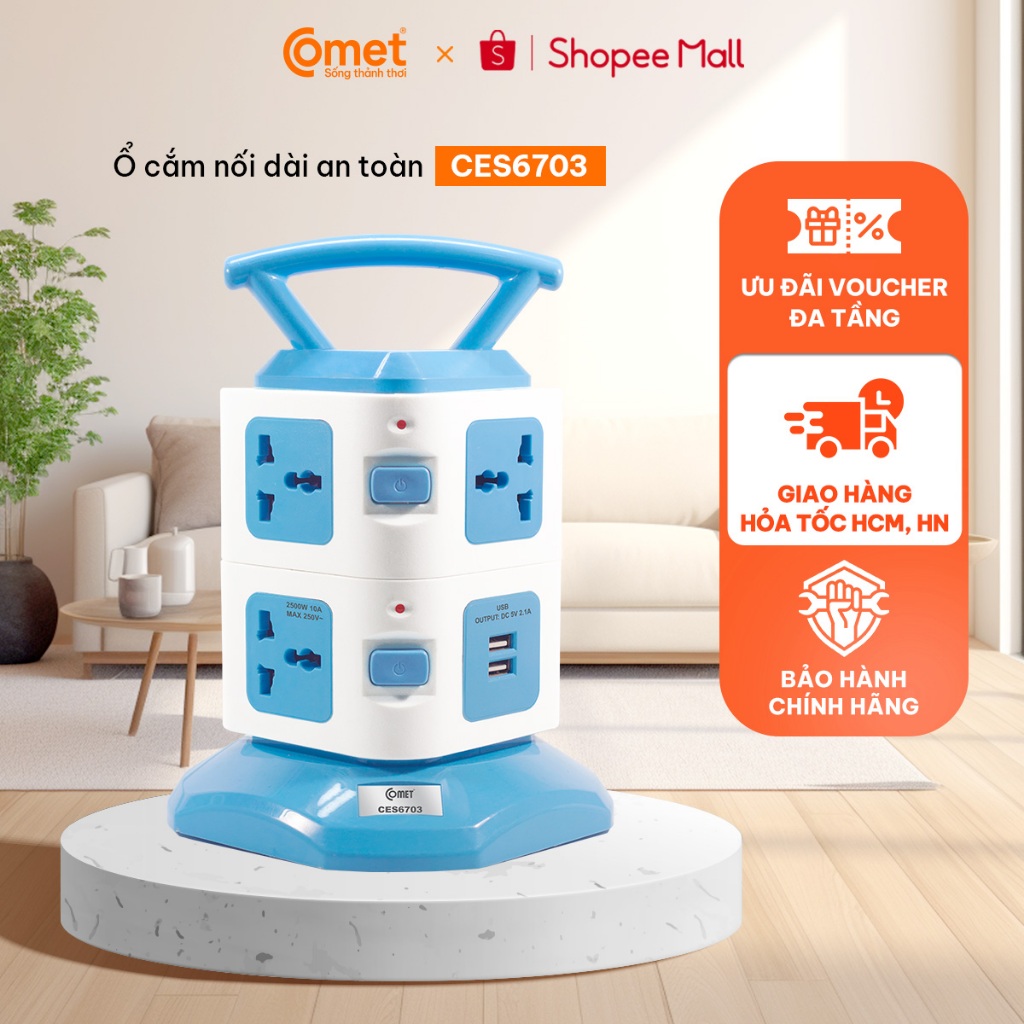 Ổ cắm điện đa năng hình tháp Comet CES6703