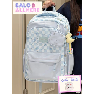 BaLo (XINHXINH) [ORDER] Balo Nữ Đi Học Lớn Kẻ Caro Họa Tiết Gấu Cute BL161