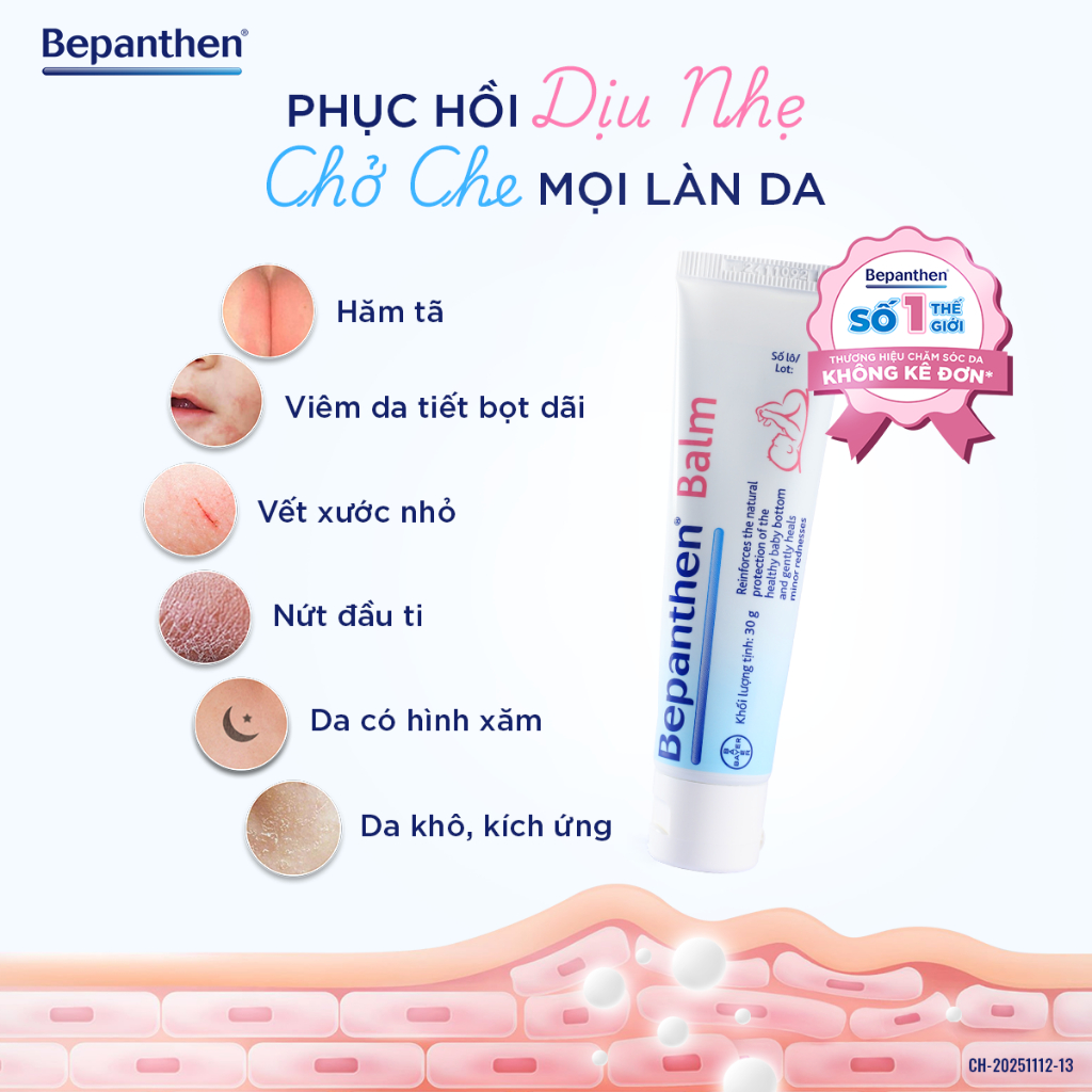 Combo Bảo Vệ Làn Da Bé: Kem Chống Hăm Bepanthen Balm 30G + Kem Dưỡng Ẩm Hằng Ngày Bepanthen Sensidaily Tuýp 200G