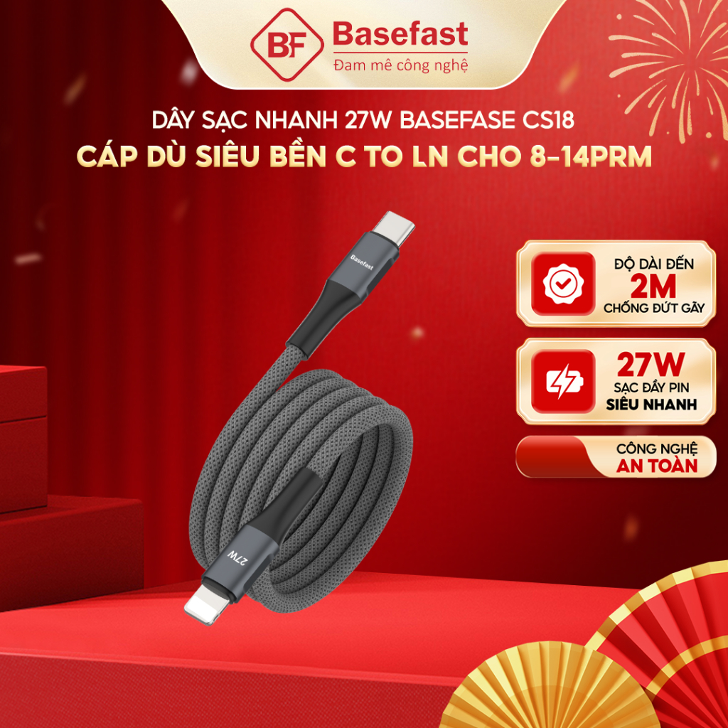 Cáp Sạc Nhanh 20W Basefast Bọc Dù Dài 1/2M Siêu Bền Chống Gãy Cho Xr/Xs Max/11/12/13/14