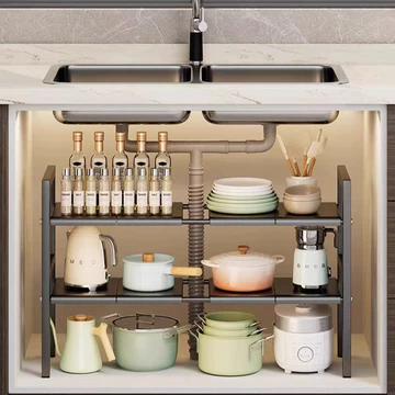 Kệ để đồ gầm bếp để xoong nồi, kệ để gầm bồn rửa bát, kệ để đồ nhà tắm thép cacbon chống gỉ